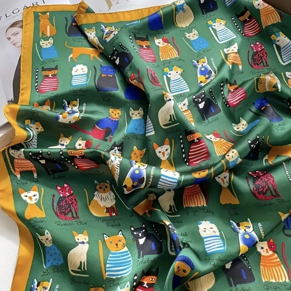 Cat Colorful Print Scarf (Green) - Picture 5 of 13